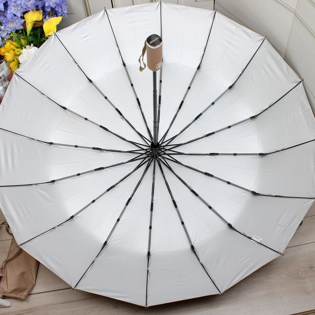 Жіноча парасолька автомат бежева на 16 спиць