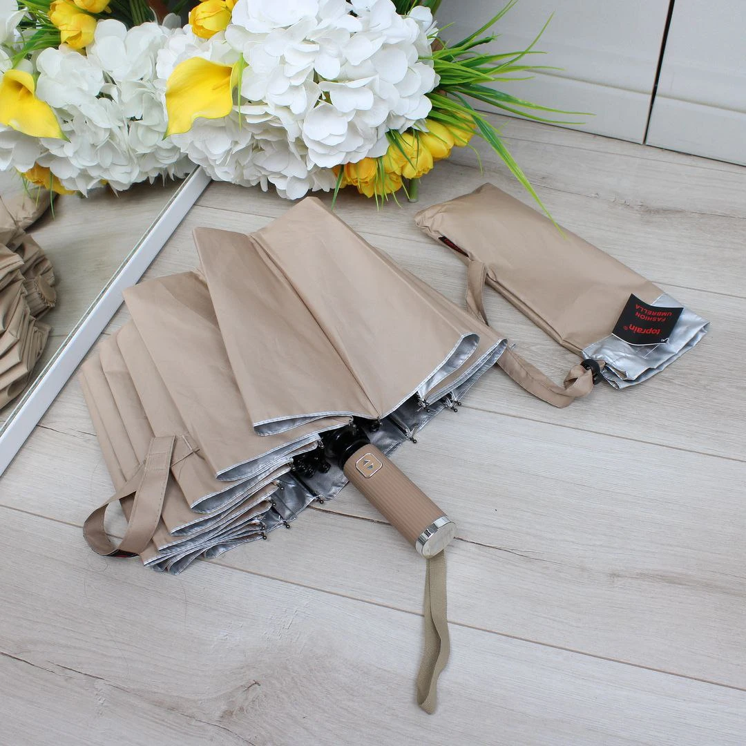 Жіноча парасолька автомат бежева на 16 спиць