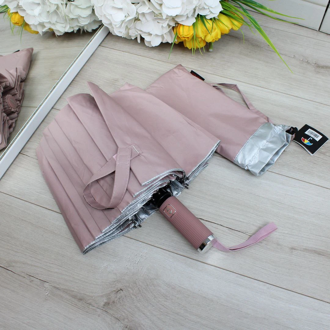 Жіноча парасолька автомат пудрово-бежева на 16 спиць