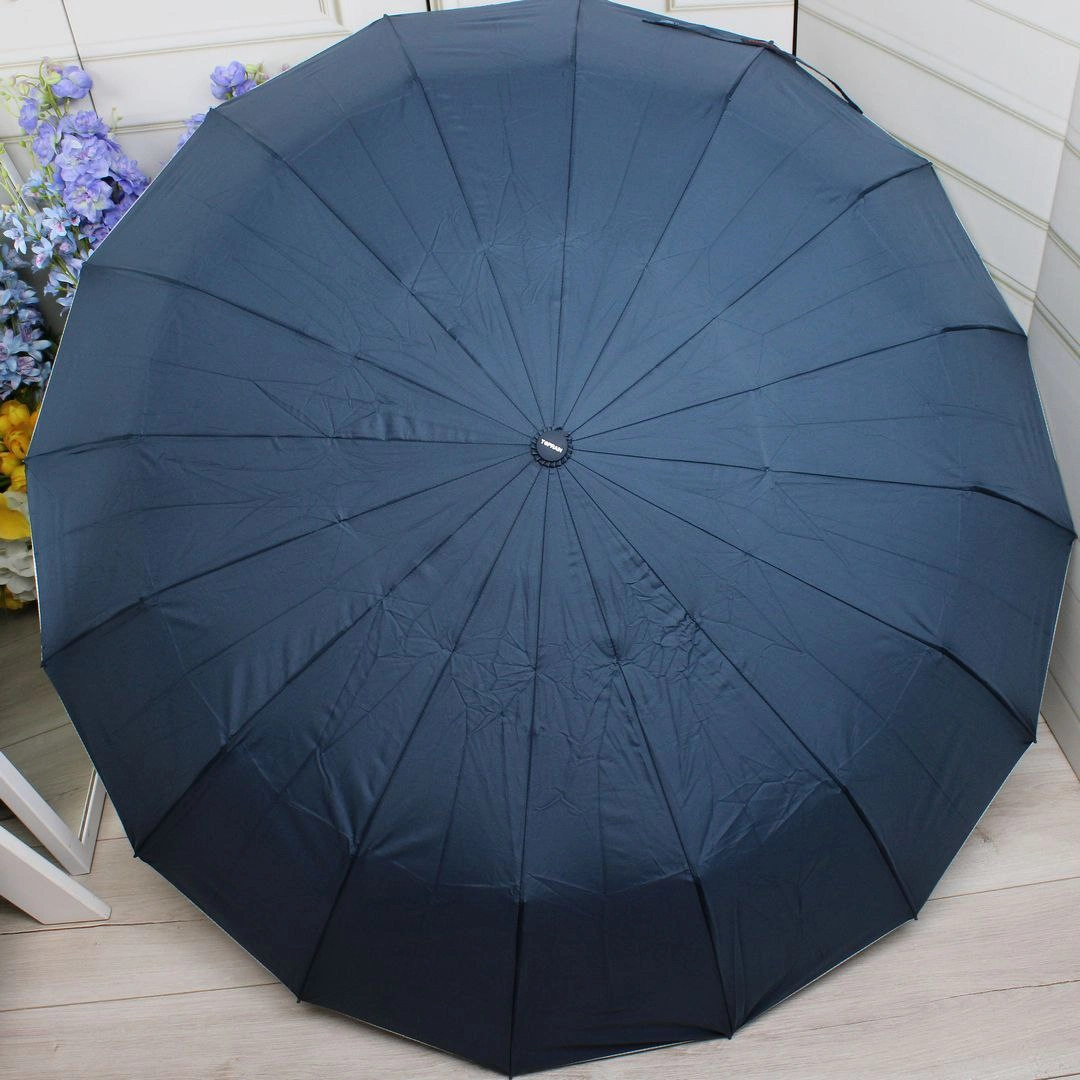 Жіноча парасолька автомат синя на 16 спиць
