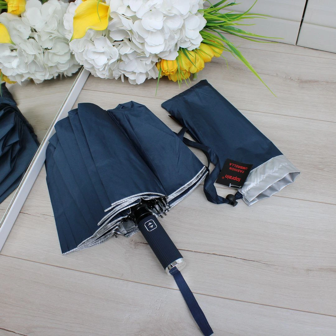 Жіноча парасолька автомат синя на 16 спиць для щоденних прогулянок