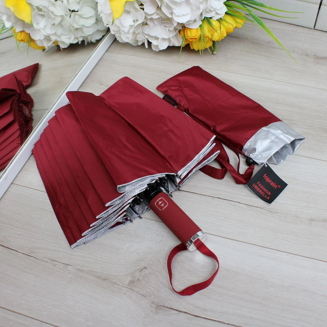 Жіноча парасолька автомат бордова на 16 спиць