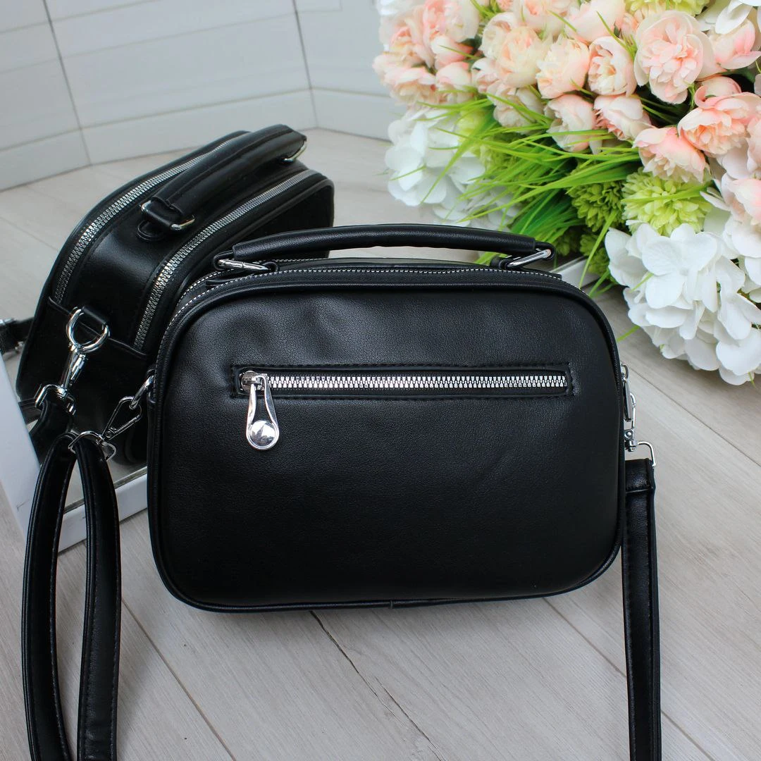 Жіноча сумка через плече з натуральної замші та еко-шкіри чорна