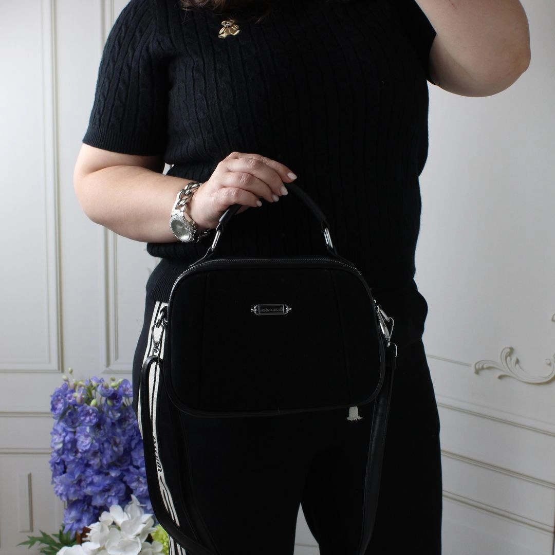 Жіноча сумка через плече з натуральної замші та еко-шкіри чорна