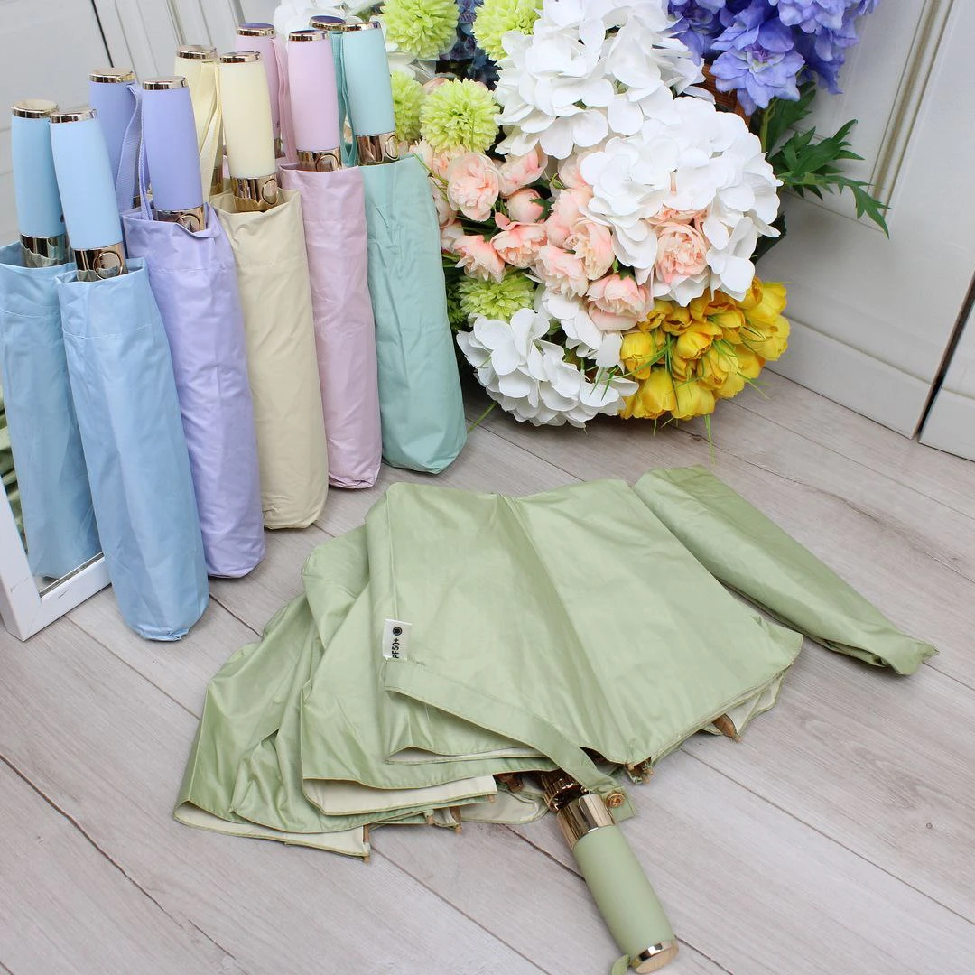 Парасоля автомат жіноча салатна з позолотою Mario UPF+50