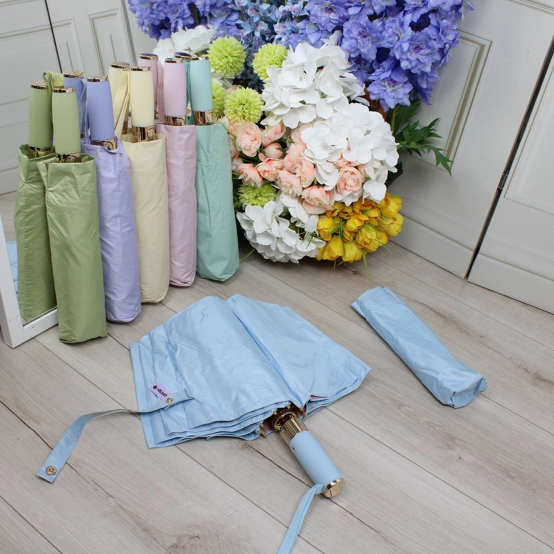 Парасоля автомат жіноча блакитна з позолотою Mario UPF+50