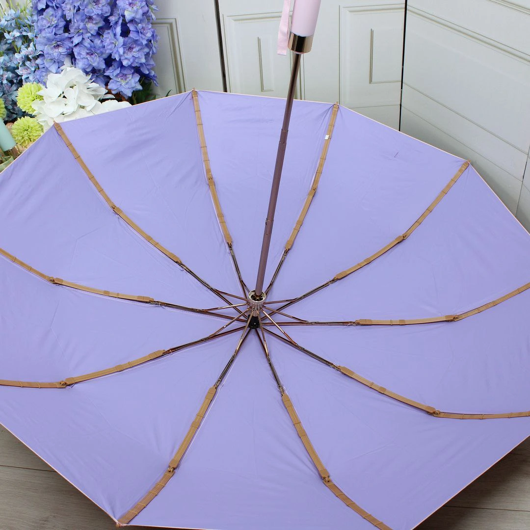 Парасолька жіноча автоматична пудрова з позолотою, UPF 50+