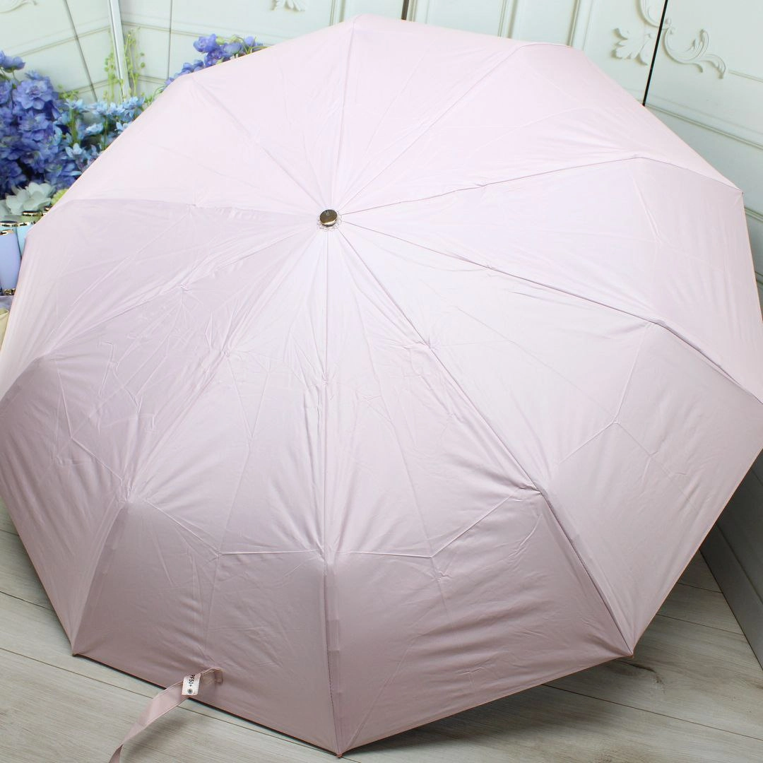 Парасолька жіноча автоматична пудрова з позолотою, UPF 50+