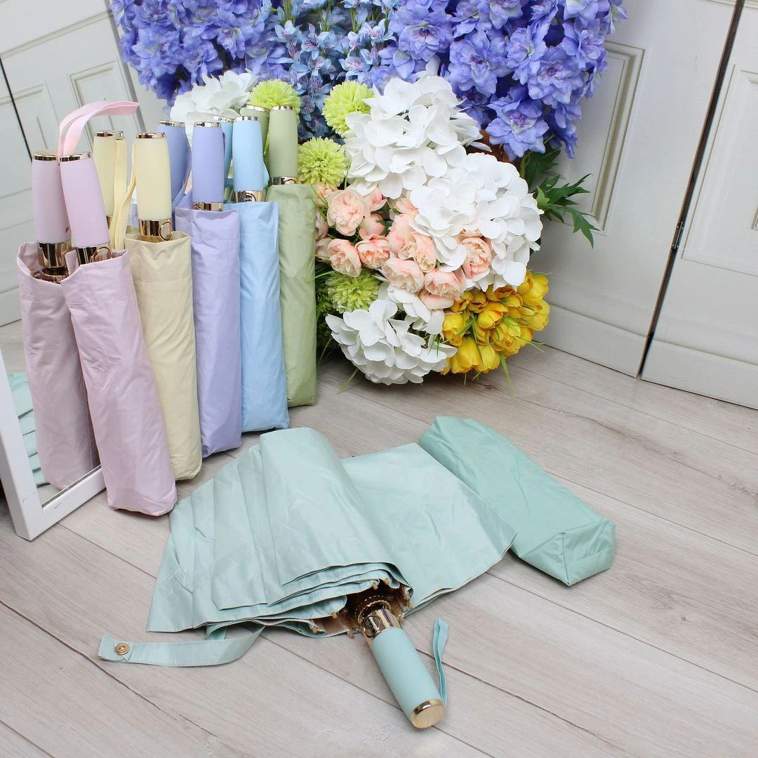 Парасоля автомат жіноча м’ятна з позолотою Mario UPF+50