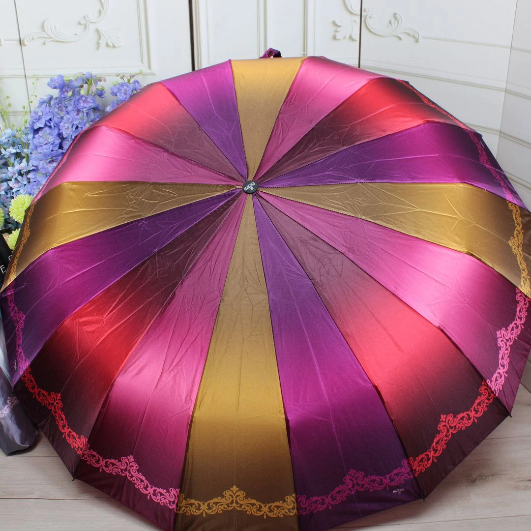 Райдужна парасоля автомат на 16 спиць "Три Слони" — міцна, стильна, антивітрова