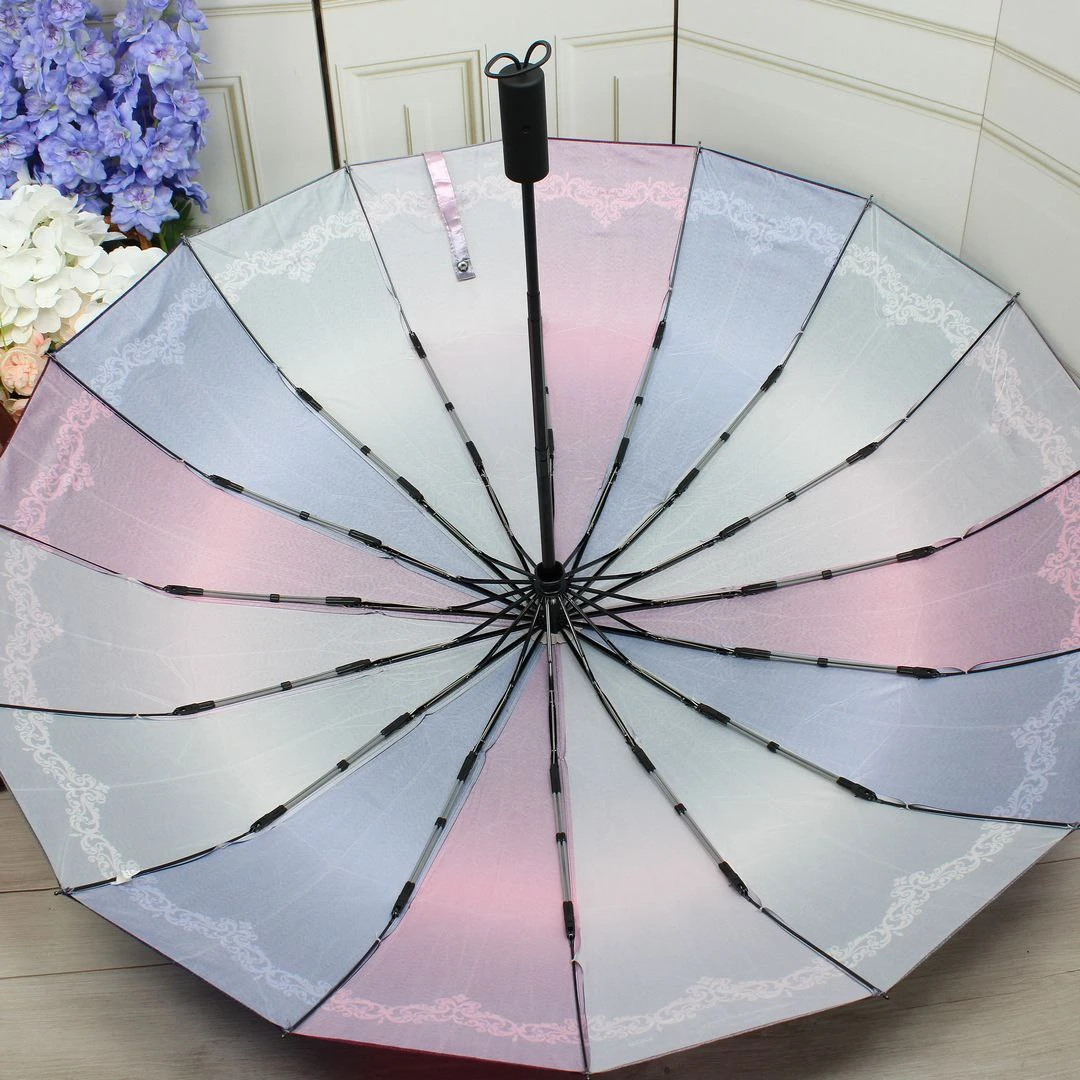 Парасоля автомат "Три Слони" райдужна — 16 спиць, антивітрова конструкція