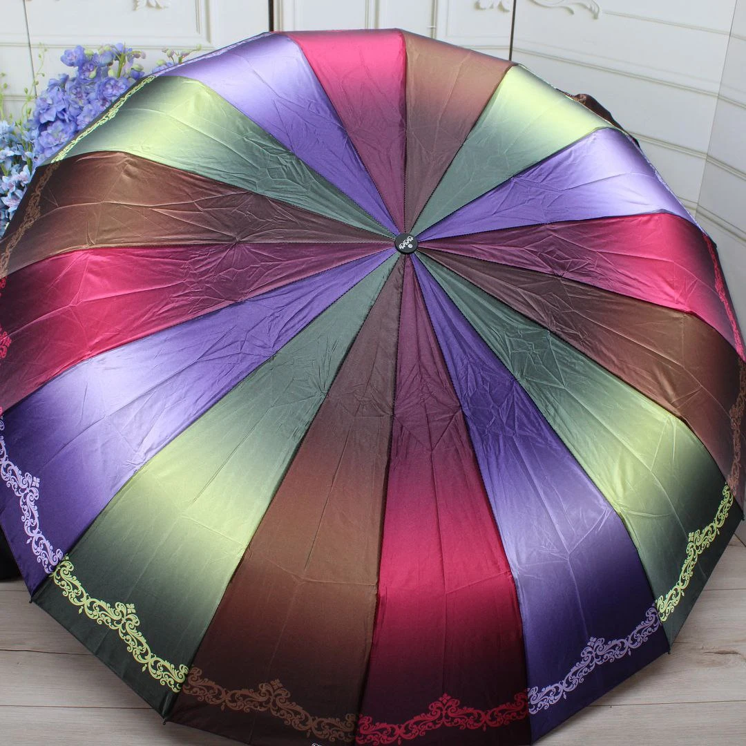 Парасоля "Три Слони" райдужна — 16 спиць, автомат, антивітер