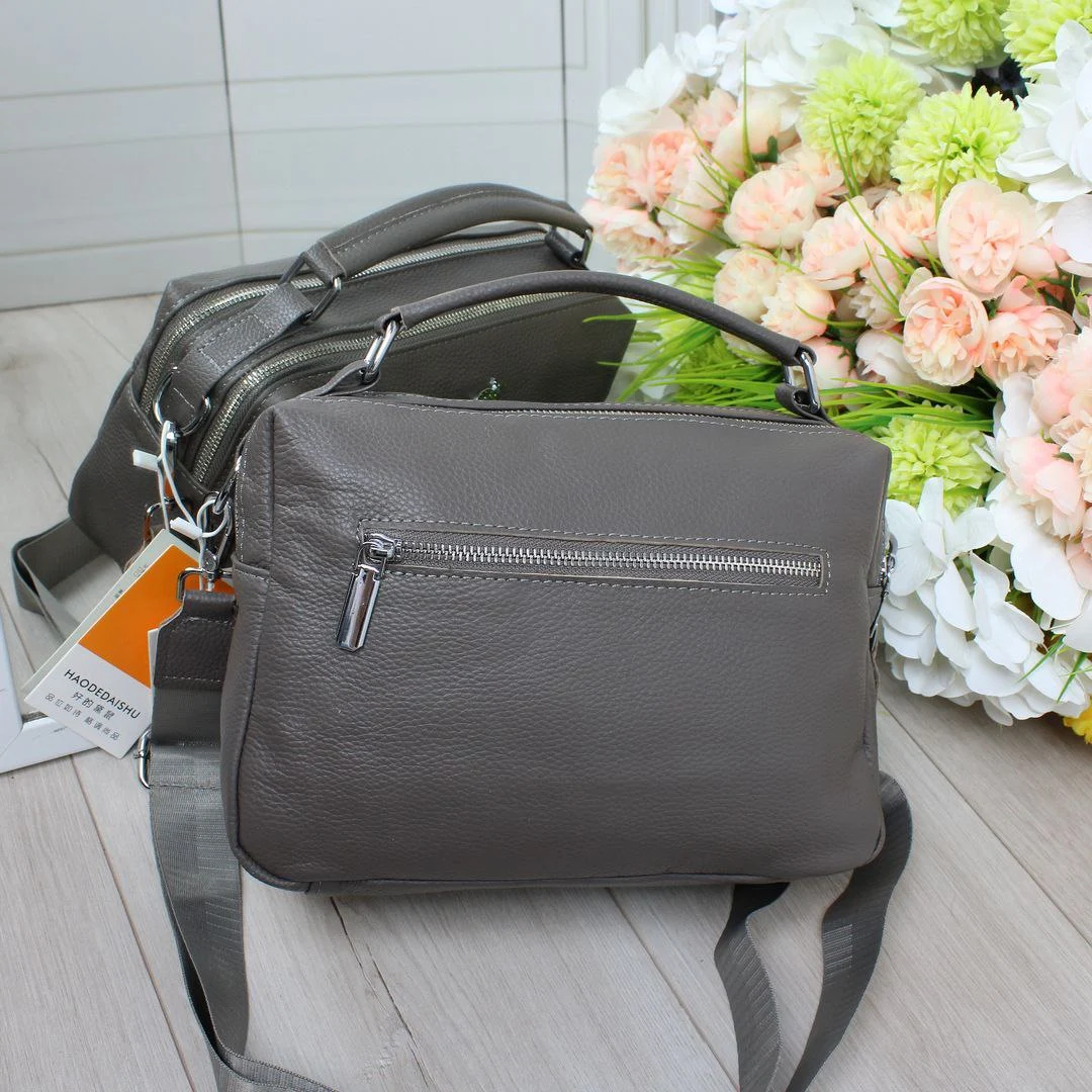 Жіноча графітова сумка з натуральної шкіри на два відділення