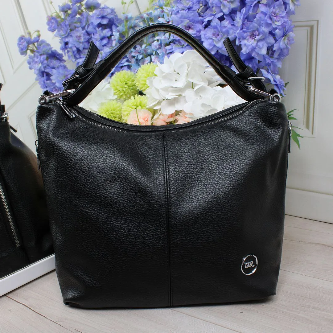 Сумка-мішок чорна з екошкіри на плече, формат А4