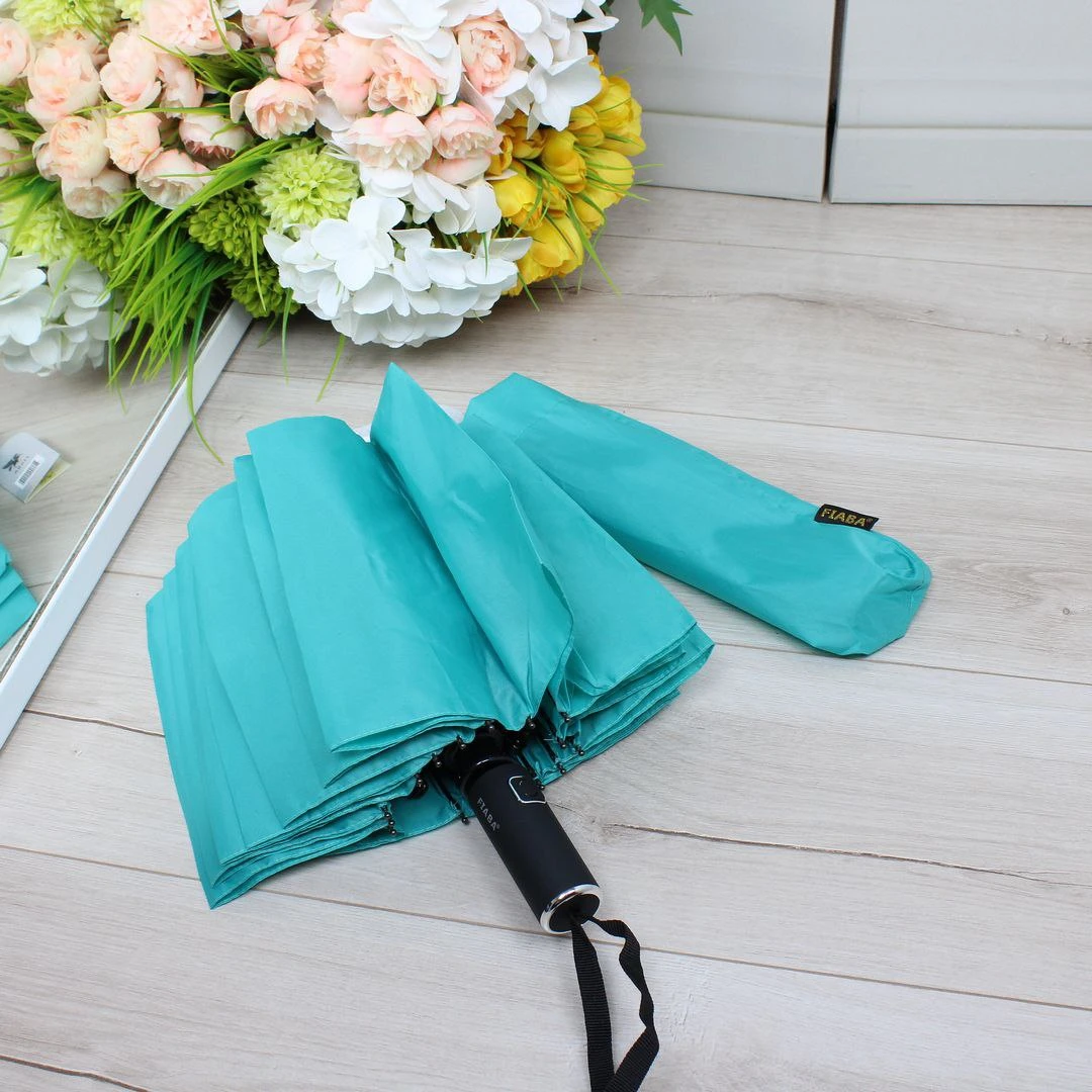 Парасоля автомат Fiaba кольору морської хвилі на 16 спиць з антивітром