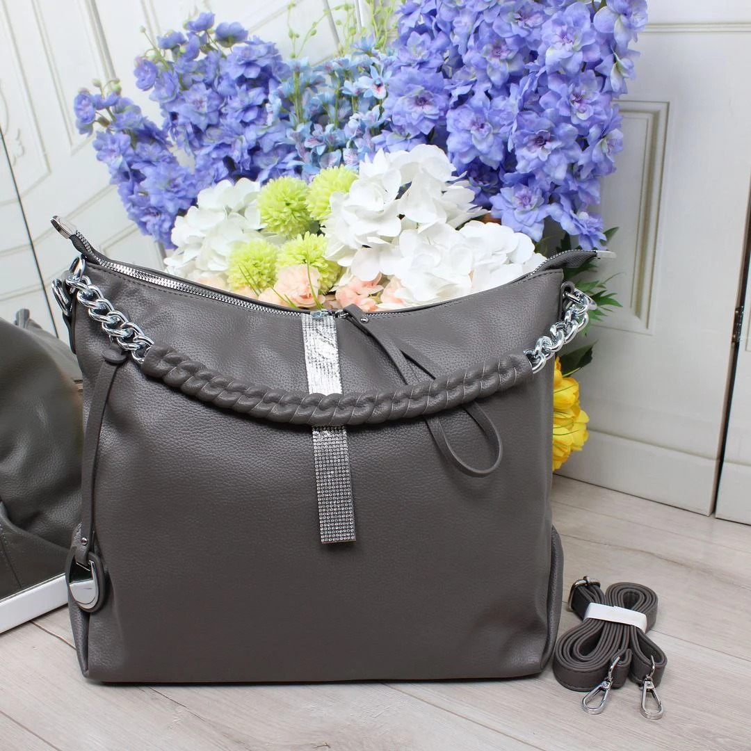 Жіноча сумка-мішок сіра для офісу 